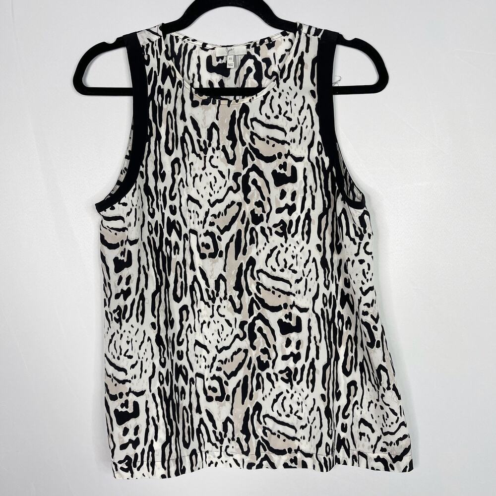 Joie XSmall XS Black White Silk Toki Ocelet Printed Tank Animal Print Grossgrain